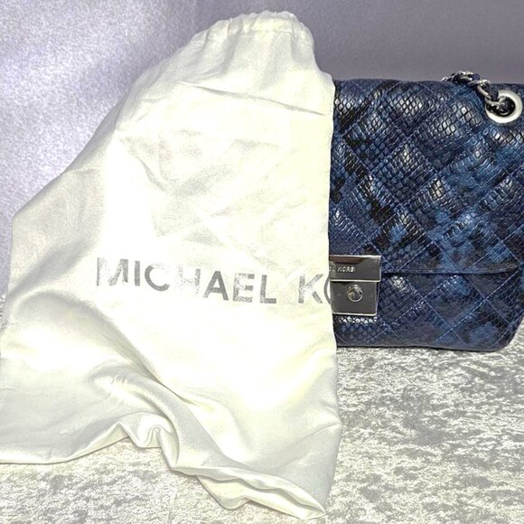Michael Kors Quilted Snake-Embossed Shoulder Bag Blue Black Chain Strap NWOT - Picture 14 of 14